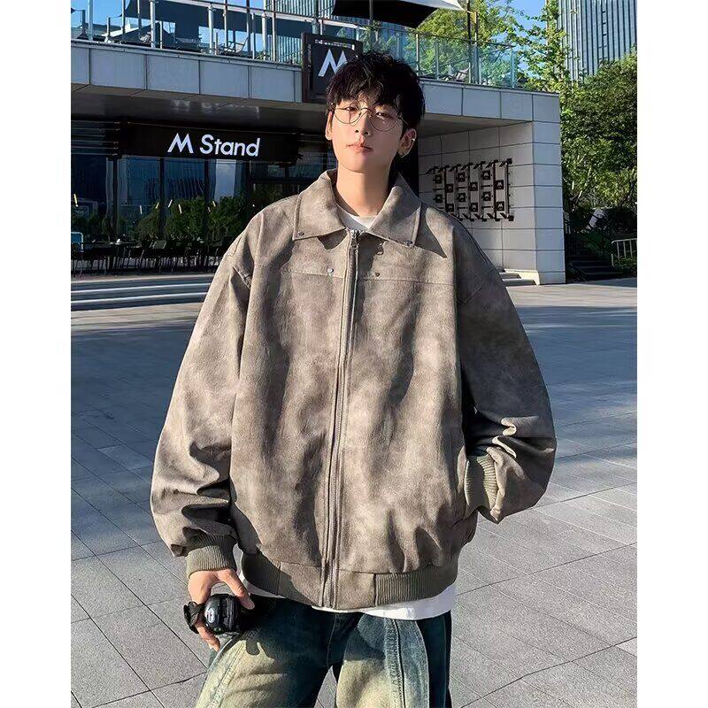 1506A/GK23770/P75网红PU皮美式复古铆钉夹克男春秋款皮衣外套3图片