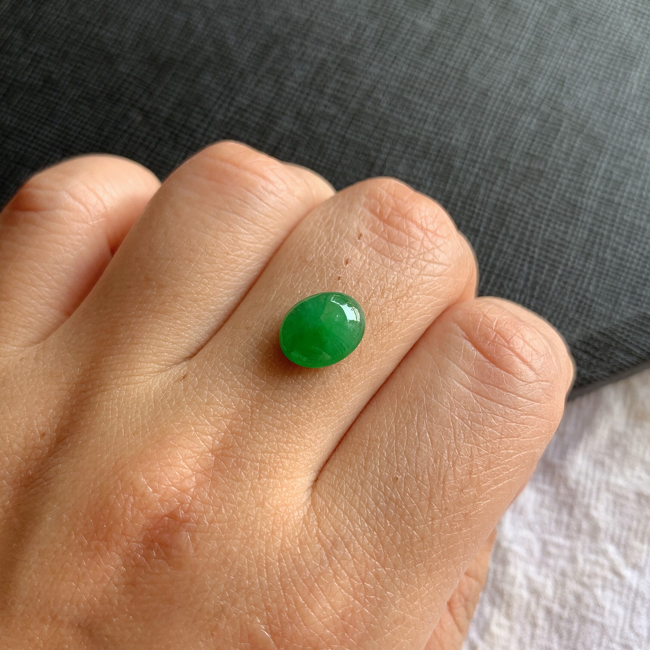 缅甸天然A货翡翠冰糯种阳绿蛋面镶嵌件老坑玉石翡翠满色蛋面戒面