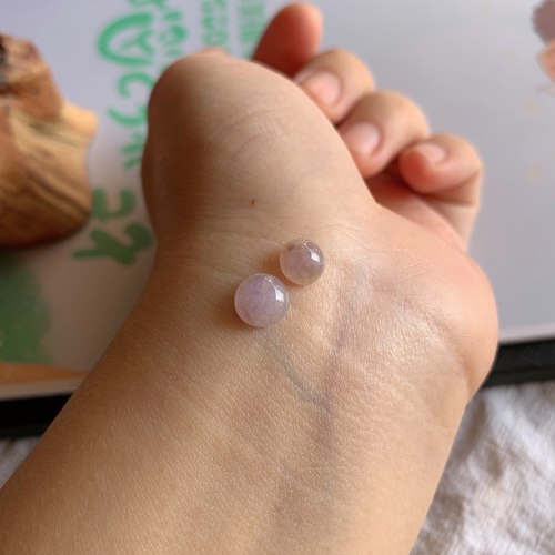 缅甸天然A货冰糯种紫罗兰蛋面镶嵌件老坑玉翡翠蛋面戒面一对