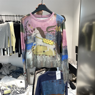 新款 水彩画木马印花长袖 T恤软糯修身 917 打底衫 春季 显瘦薄款 2026