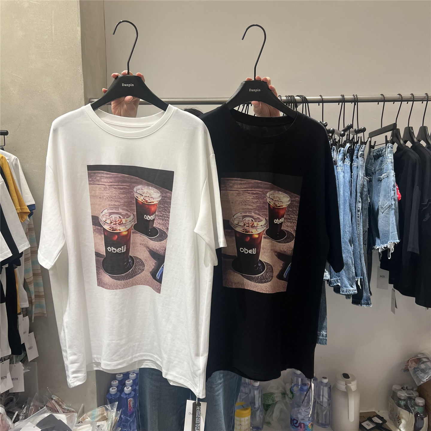 单品danpin 新款韩系咖啡杯印花T恤女宽松oversize慵懒风百搭短袖