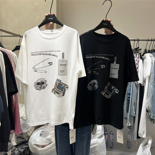 单品DANPIN 夏季新款复古回潮印花T恤女纯棉宽松oversize短袖上衣