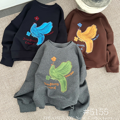 2025秋冬款韩版彩色飞鸟印花圆领卫衣女洋气百搭休闲复古卓娃上衣