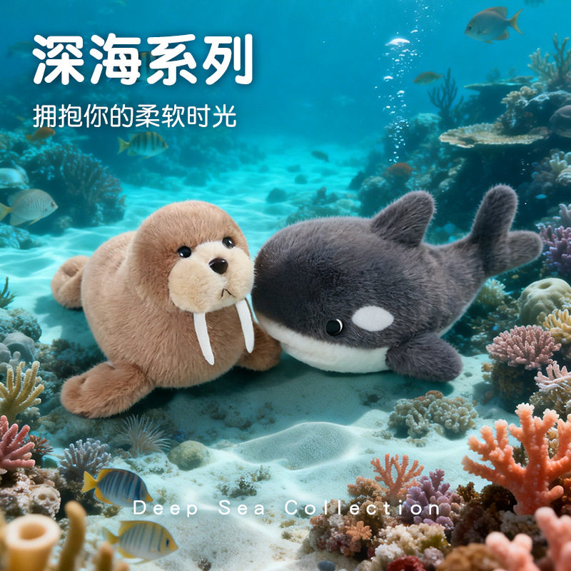 仿真可爱海洋馆动物毛绒玩具海豚鲨鱼鲸鱼娃娃纪念品儿童陪伴玩偶