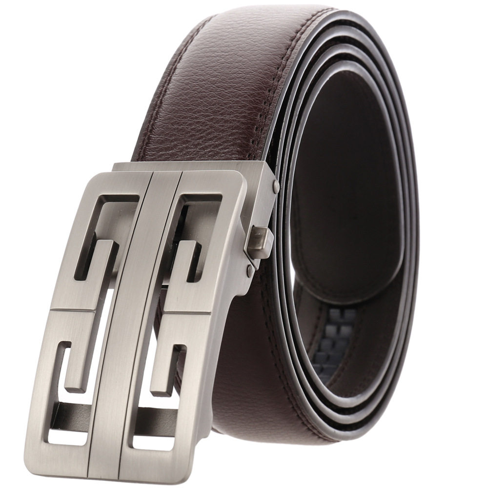 按扣真皮男士镂空扣皮带潮流自动扣3.5商务休闲裤带纯牛皮男腰带