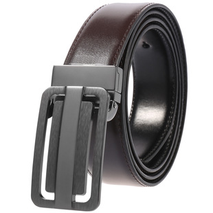 皮带男真皮潮牌牛皮腰带棕色自动扣平滑扣扣裤 带青年休闲百搭皮带