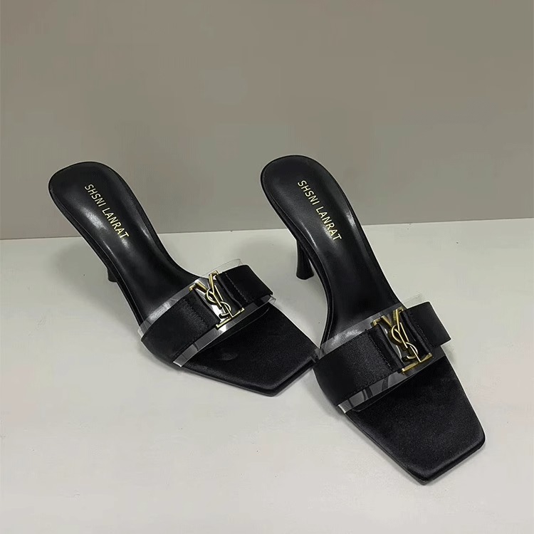 2025秋季新款方头露趾高跟凉鞋女