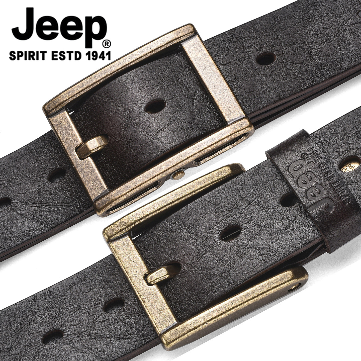 JEEP铜扣复古头层牛皮驼鸟纹皮带