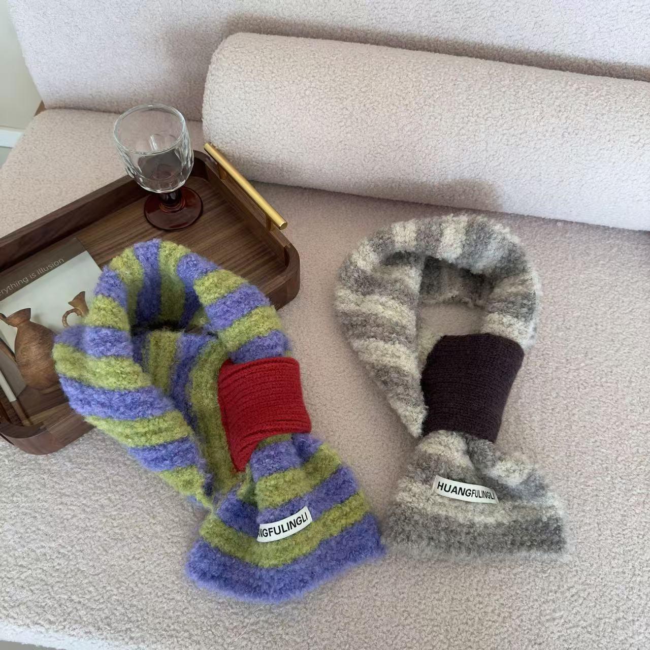 小众复古彩色撞色条纹小围巾