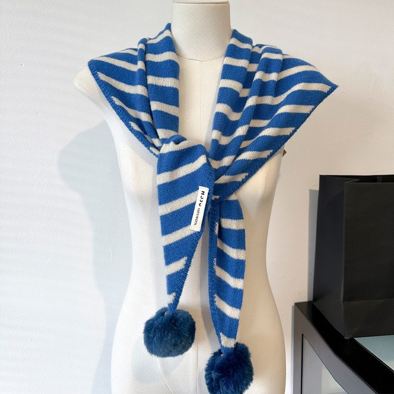 博主同款100%澳洲羊毛韩系撞色条纹针织毛球三角围巾百搭保暖披肩,服饰配件/皮带/帽子/围巾,围巾/丝巾/披肩,淘宝优惠券,粉丝福利购,淘宝优惠卷
