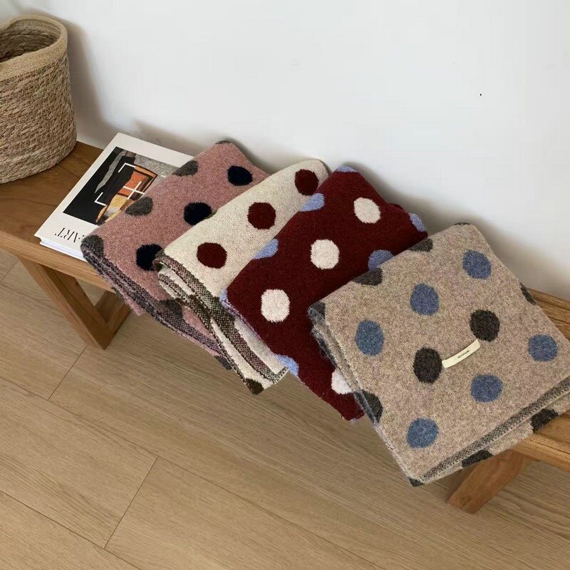 东大门撞色波点针织围巾保暖日系