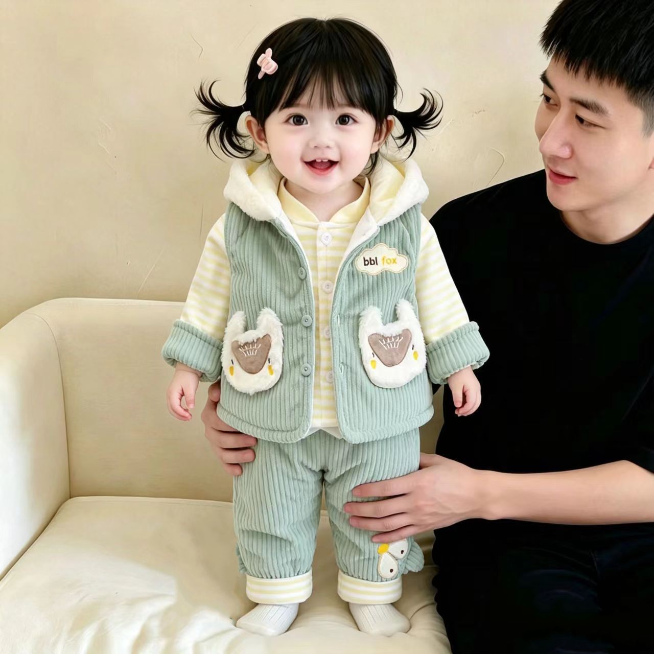男宝宝秋冬装套装0-1一岁半女婴儿衣服秋季2外出幼儿薄棉三件套