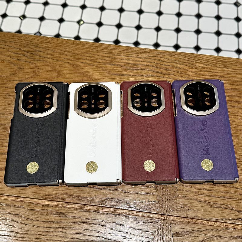 适用新年新款华为Mate x7手机壳超薄双中轴保护套男士Mate x6典藏版小众高级感X5高端素皮外壳套黄财神X3保护