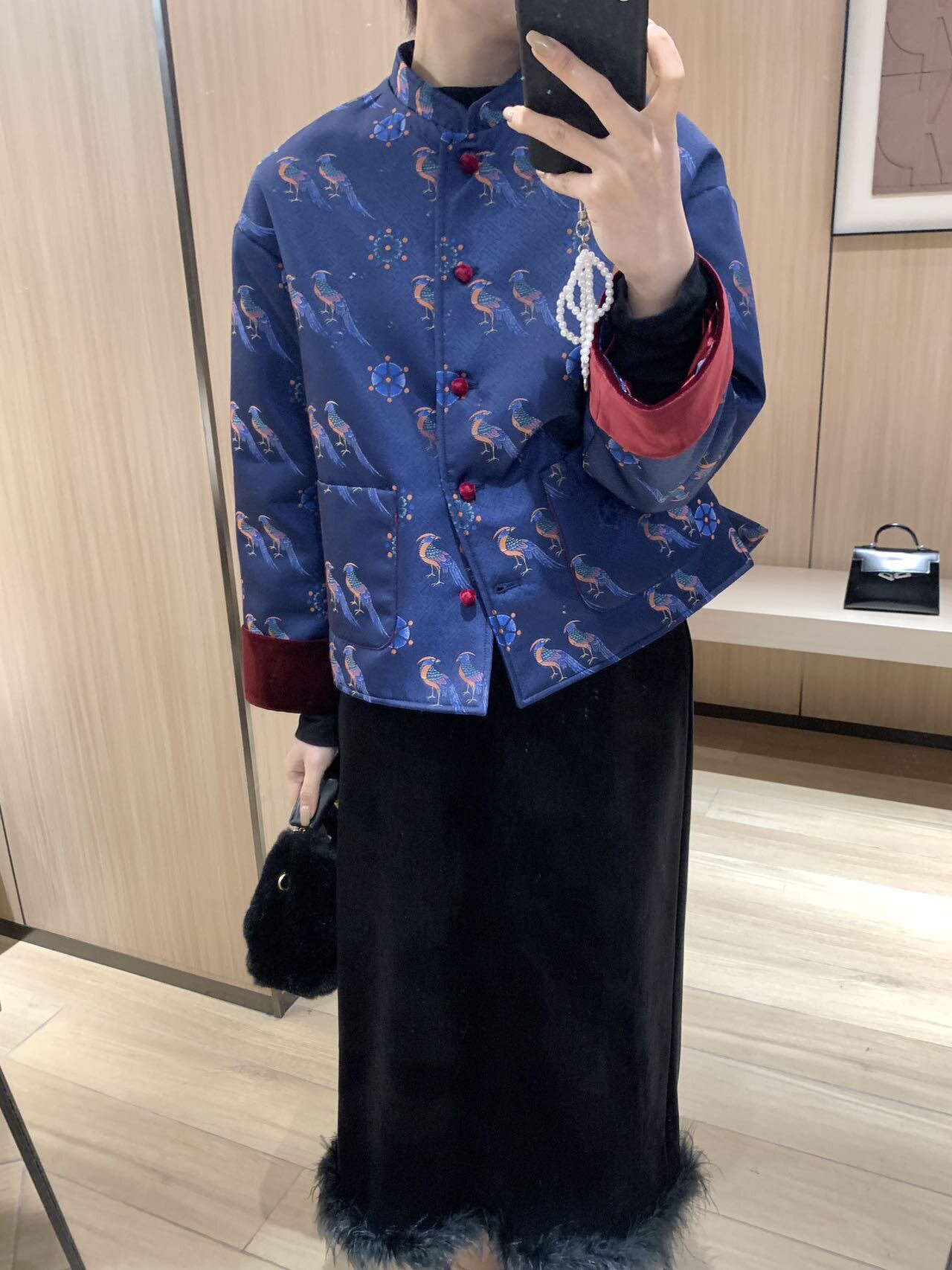 新中式国风翟鸟纹棉服女2025上衣
