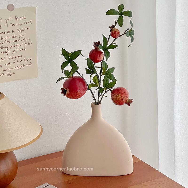红红火火花石榴果客厅绿植摆设果实树枝装饰花瓶摆件假花盆栽
