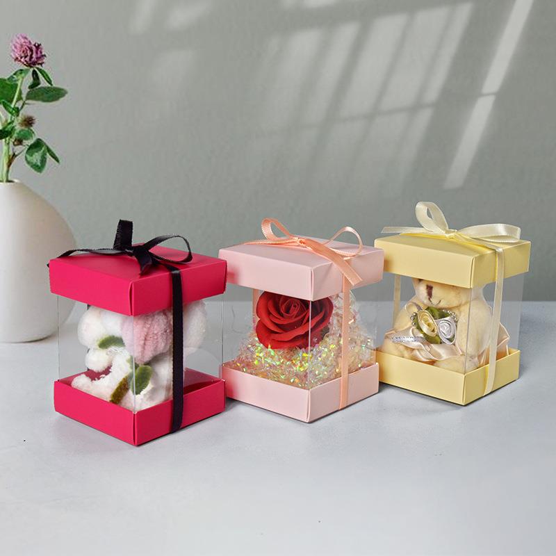 现货折叠可视礼盒带透明pvc彩色礼品盒迷你蝴蝶结蛋糕盒 10pcs/包