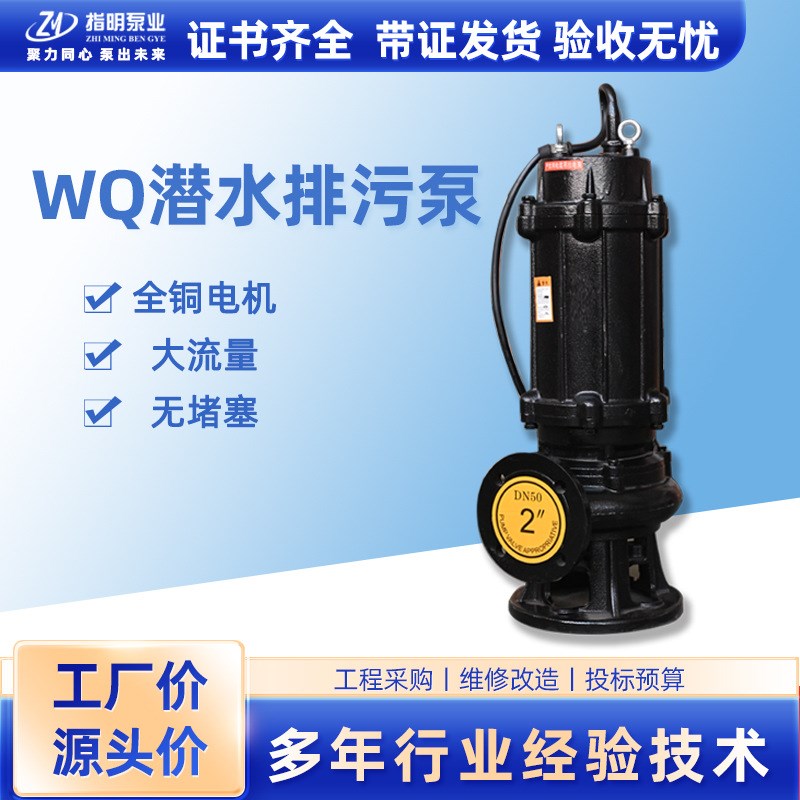 WQ污水泵无堵塞潜水强力排污泵 鱼塘化粪池泥浆工地排污泵 抽水泵
