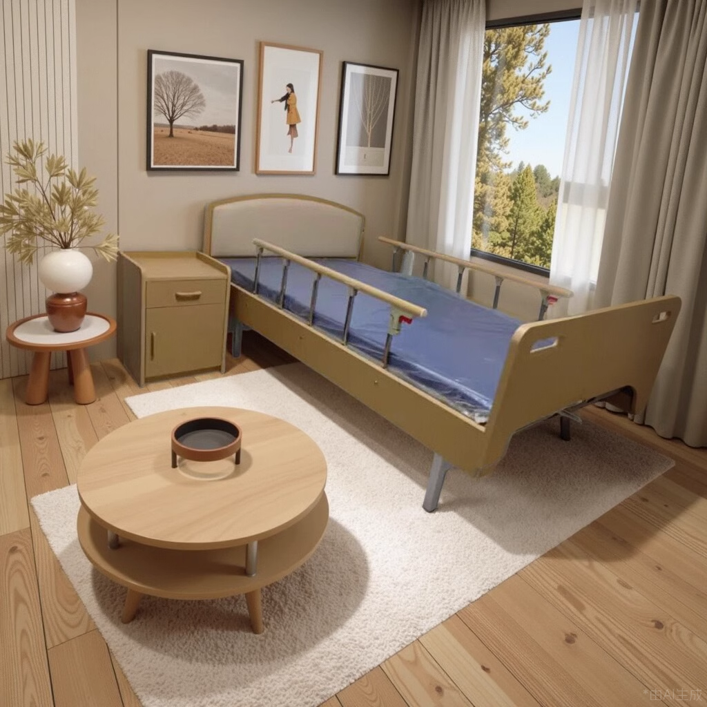 护理床敬养老院家居家用老人多功能助起手摇床升降可移动实木定制