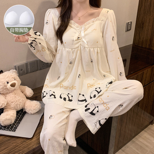 2025新款 睡衣女春秋季 云朵棉少女风甜美轻奢公主带胸垫家居服套装