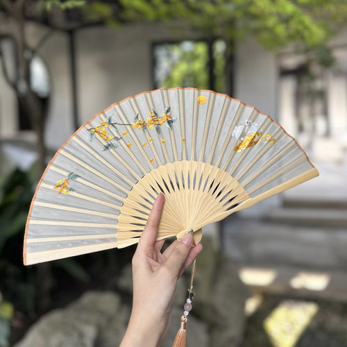 是真丝竹刺绣老阊门折叠