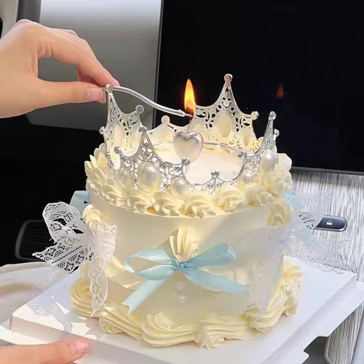 珍珠大皇冠女神生日蛋糕装饰摆件
