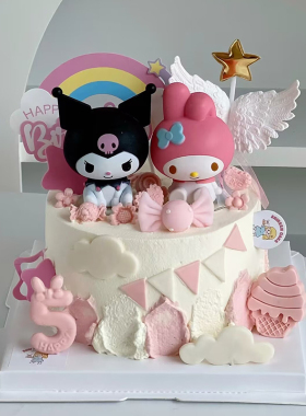 生日蛋糕装饰 美乐兔KT猫万圣节黑色库洛咪公仔摆件烘焙甜品台