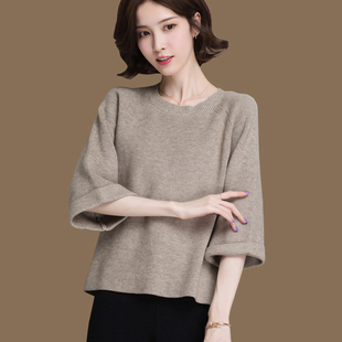 七分袖上衣女中袖春秋装2025年新款韩版短款小个子针织衫套头毛衣