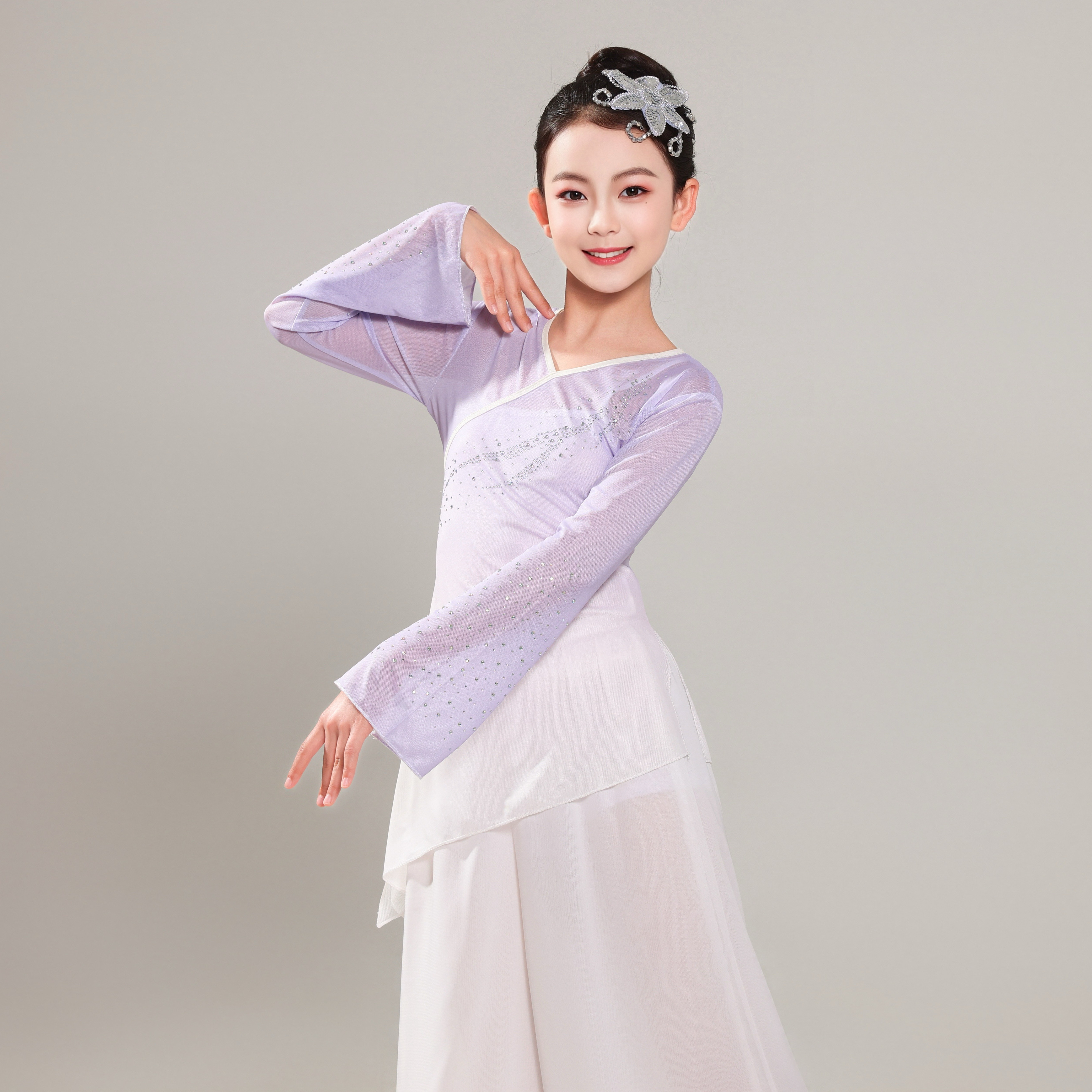 新款女童古典舞练功服身韵纱衣烫钻中国风舞蹈演出服舞蹈班团体服