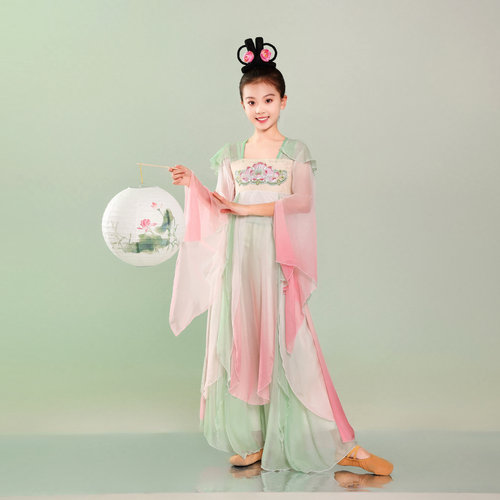 新款女童古典舞蹈演出服飘逸汉唐风纱衣扇子舞灯笼舞蹈演出服元旦