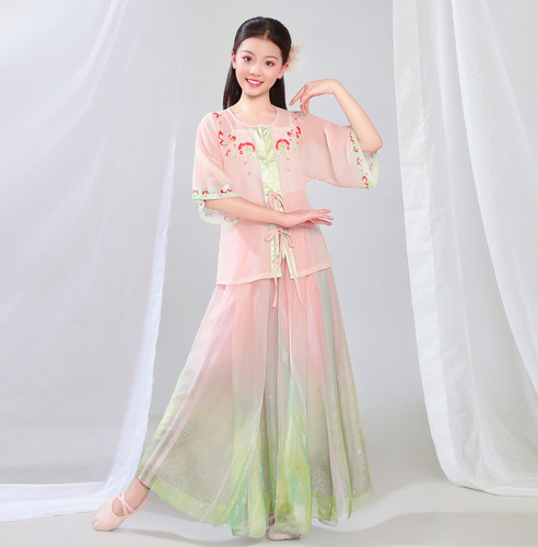 新款女童古典舞服中国风舞蹈表演服飘逸纱衣古风节目演出服套装