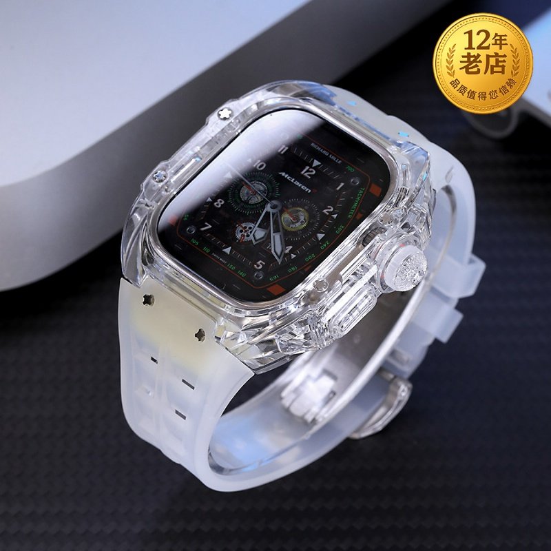 星图iwatch ultra49mm1/2氟橡胶针扣蝴蝶扣半透明手表带冰川理查德改装苹果保护套壳applewatch8/9个性高级造