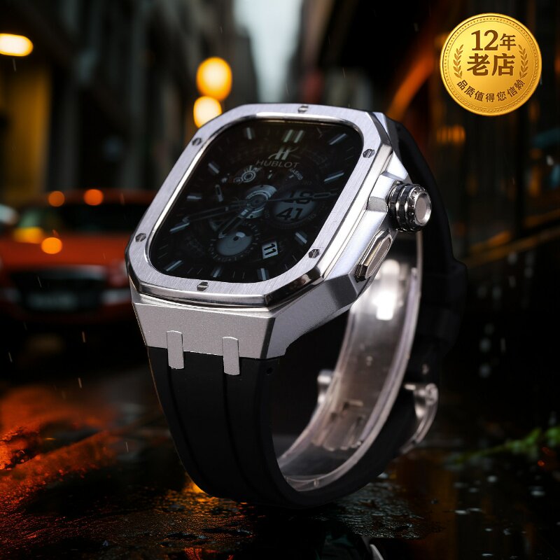 星图铝合金不锈钢橡树风iwatch49mm123苹果手表带改装Ultra12蝴蝶扣applewatch液态硅胶表带男潮个性高级新款