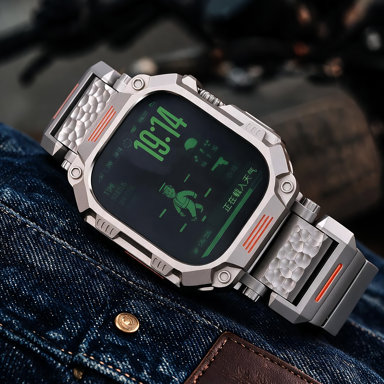 星图陨石纹钛合金手表带改装iwatch123456789se10/11/12代ultra49mm锌合金全包保护壳套边框后盖快拆46/45/44