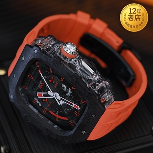 星图ultra49mm1/2/3碳纤维外壳冰川透明中框理查德改装壳苹果手表带11iwatch9s10氟橡胶蝴蝶扣不锈钢个性46mm