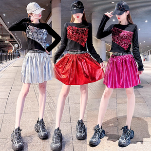 kpop女团舞台套装女装宽松百搭亮闪闪学生爵士舞服装啦啦队演出服