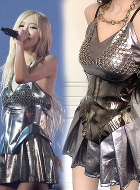 银色DS酒吧表演服嘻哈爵士舞亮面科技感朴彩英rose同款女团kpop