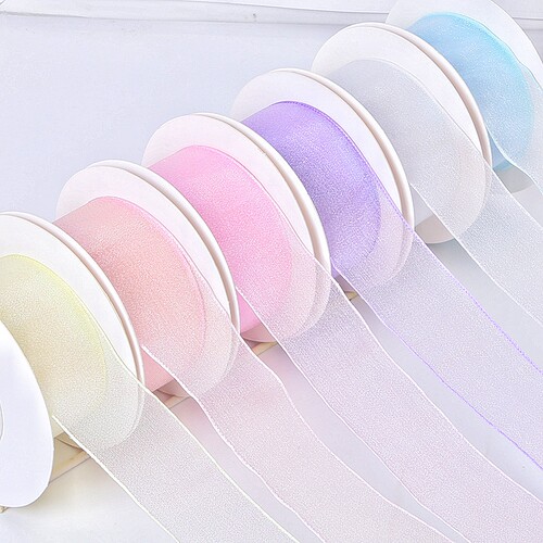 4CM透明麻七彩珠光丝带