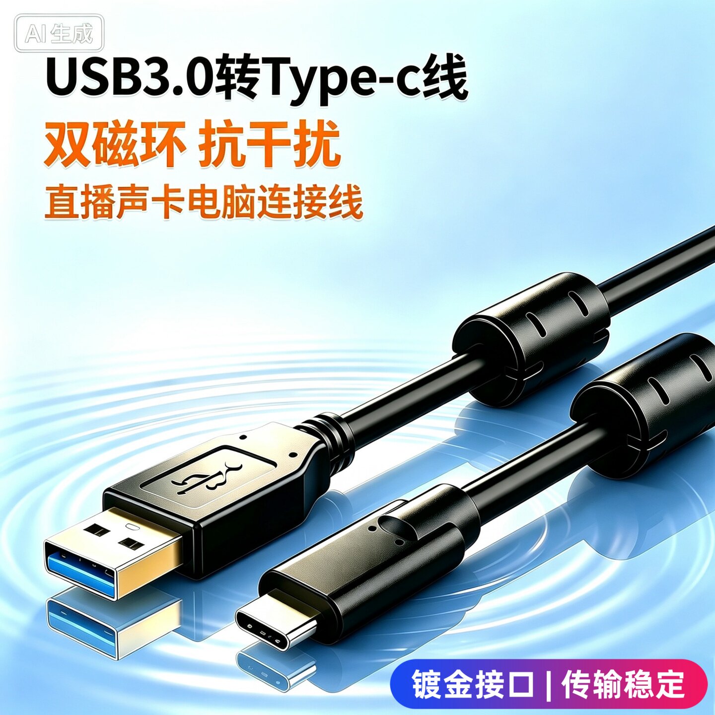 适用于艾肯声卡直播双磁环USB连接线五代新款通用DYNA4nano Micu