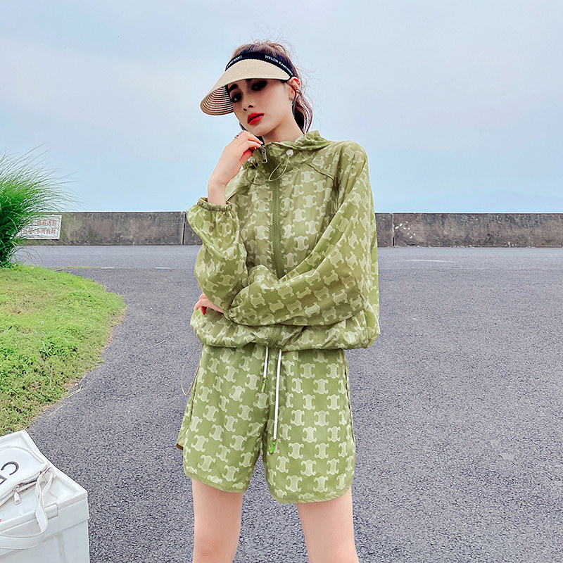 印花防晒衣女款防紫外线时尚套装2022年夏季新款防晒服短裤两件套