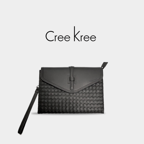 Cree kree男士编织胎牛皮公文包 商务手拿包 真皮信封包 休闲便携