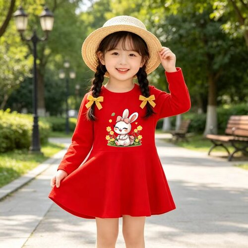 女童长袖连衣裙2026秋季卡通针织儿童公主裙纯棉弹力宝宝洋气裙子