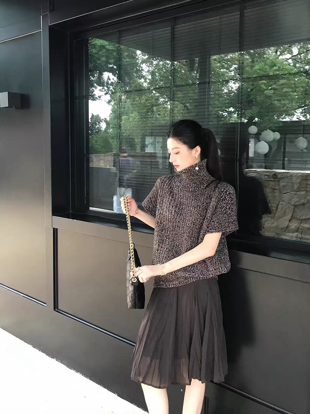 ADA MISS时髦蝙蝠袖全羊毛气质叠穿宽松马甲针织高领毛衣女秋新款