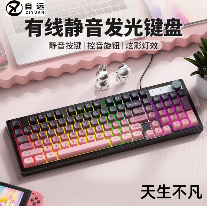 自远键盘有线鼠标套装电脑台式笔记本办公游戏电竞高颜值手感静音