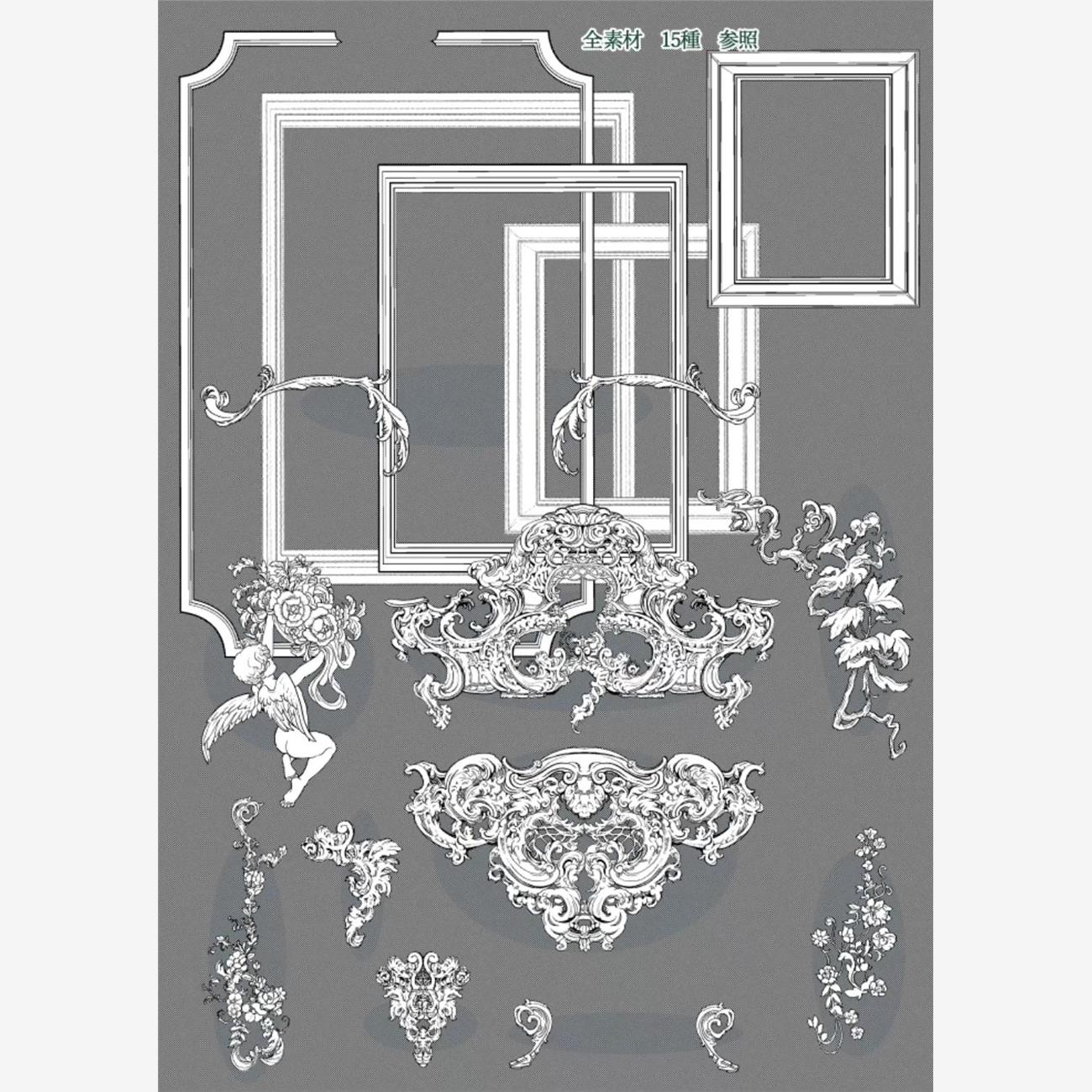 csp笔刷，西幻黑白画框。 clip格式，不是笔刷，是高清图，