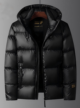 华禹精选好物男装总裁同款黑金羽绒服加厚爸爸装鸭绒连帽保暖外套