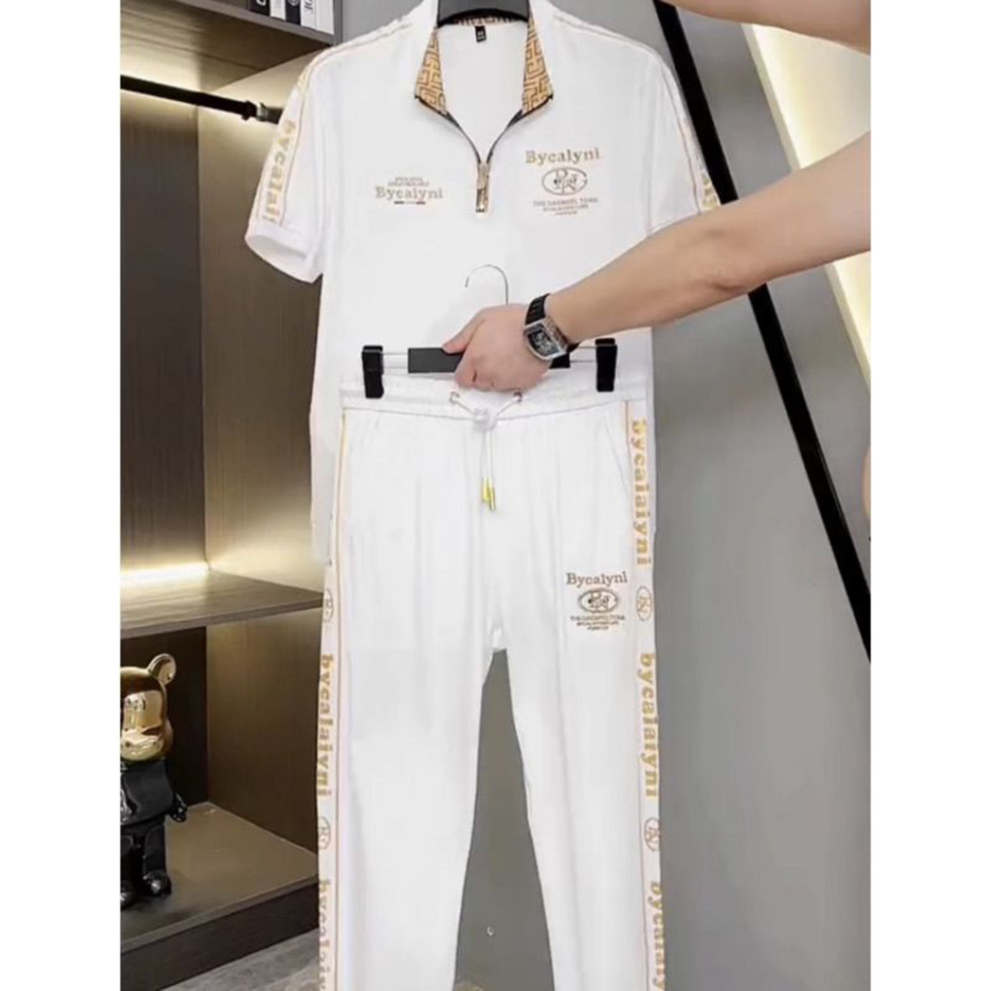 2026夏装新款休闲立领短袖宏嫩优选好物男装两件套百搭轻奢运动服