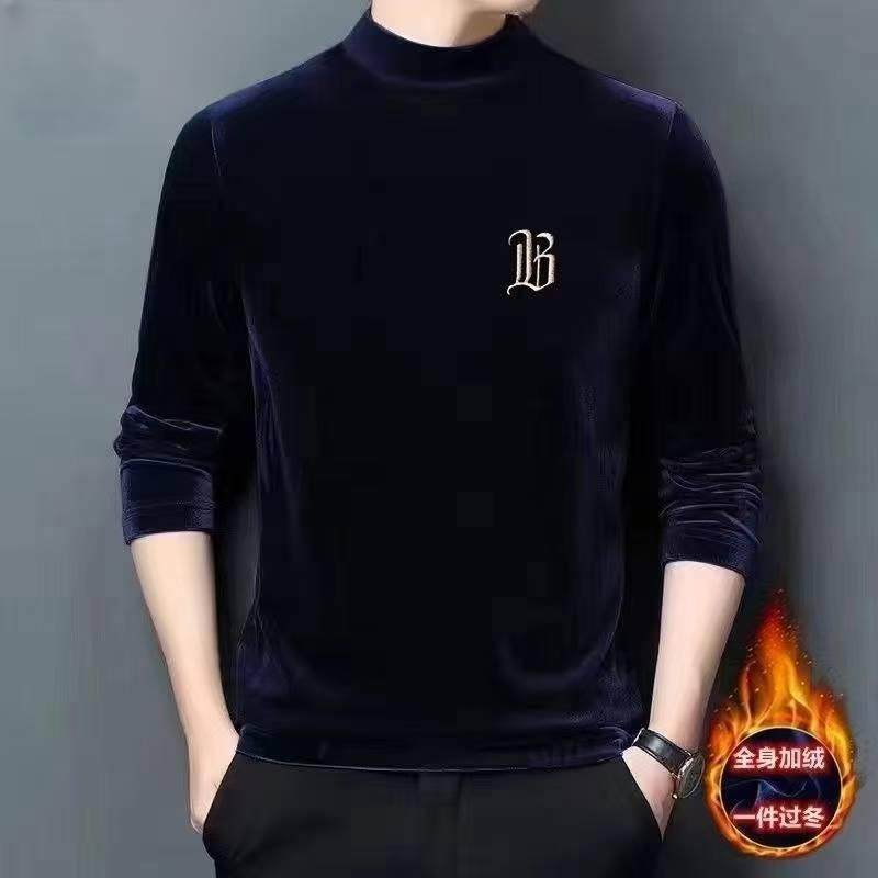 保罗貂绒卫衣高档精工长袖男士半高领毛衣秋冬百搭打底衫加绒t恤