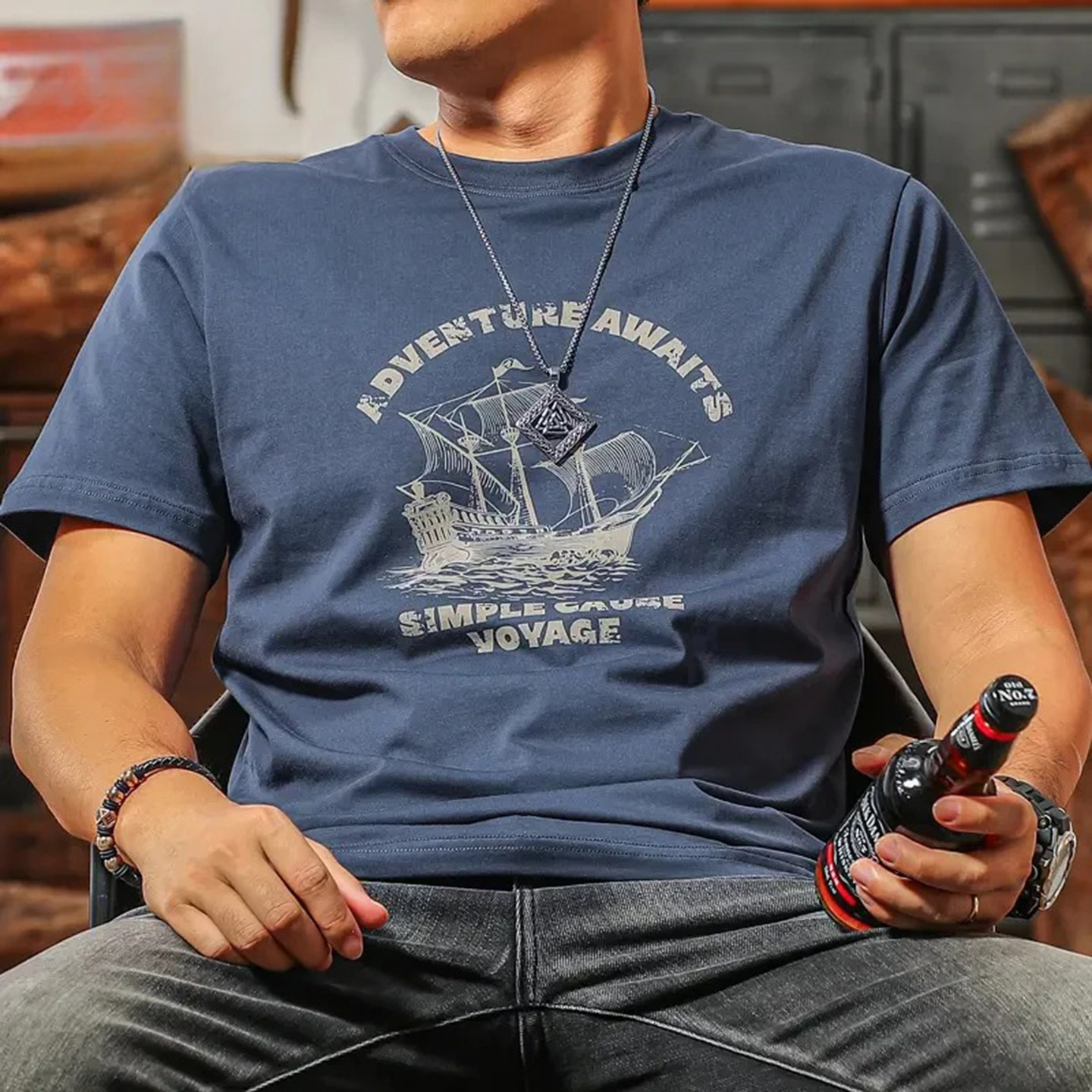 点击优选男装高端纯棉短袖2026新款夏季T恤美式肌肉帆船印花半袖