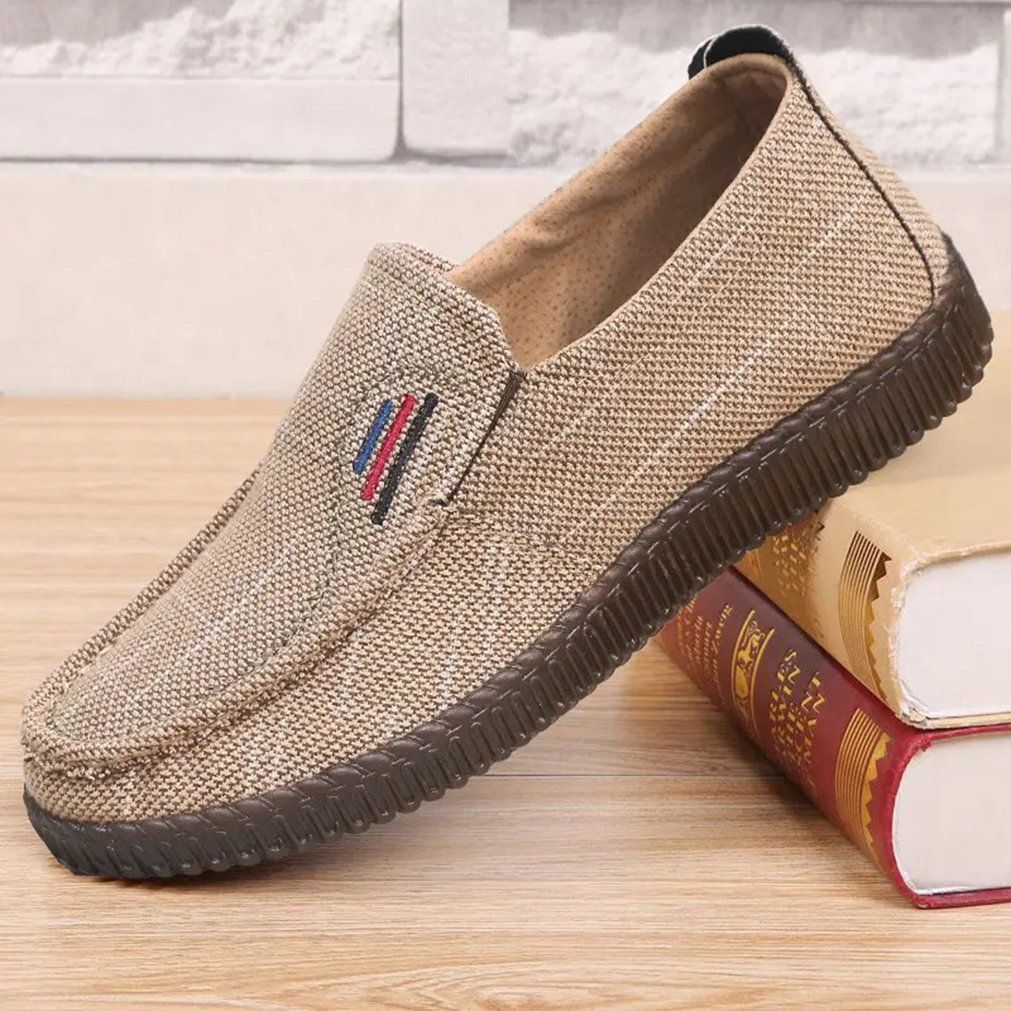 宏商好物老北京布鞋牛筋底亚麻休闲鞋透气防臭男鞋一脚蹬软底鞋子