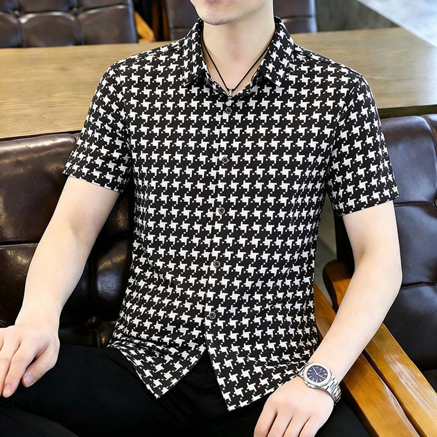 芸菲汇服饰高端衬衫2026夏季新款衬衣薄款冰丝T恤千鸟格短袖上衣